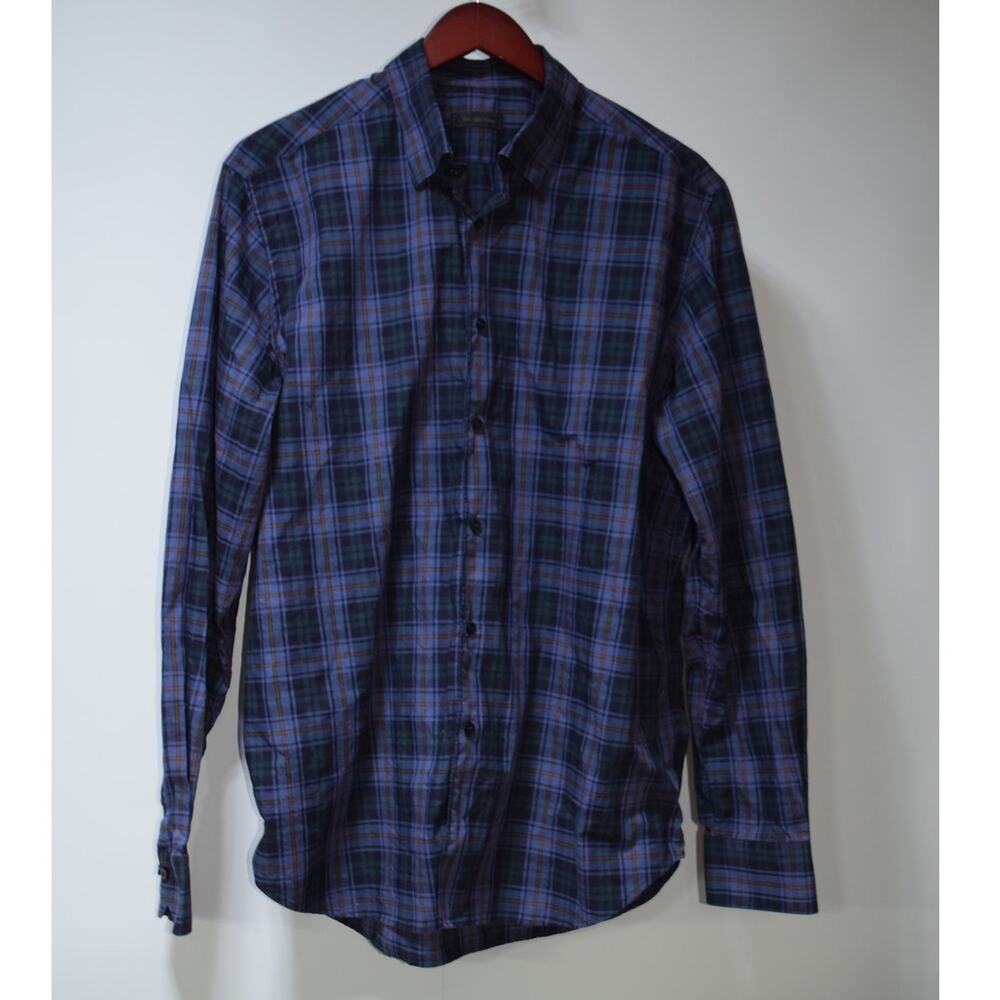 Saks Fifth Avenue Plaid Button Front Shirt Mens XL